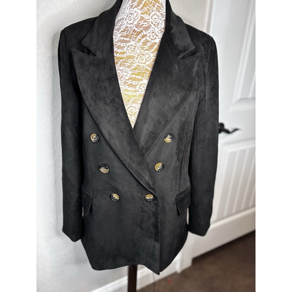 Easel Faux Suede Double Breasted  Womens Blazer Jacket Black Lined‎ Career  L